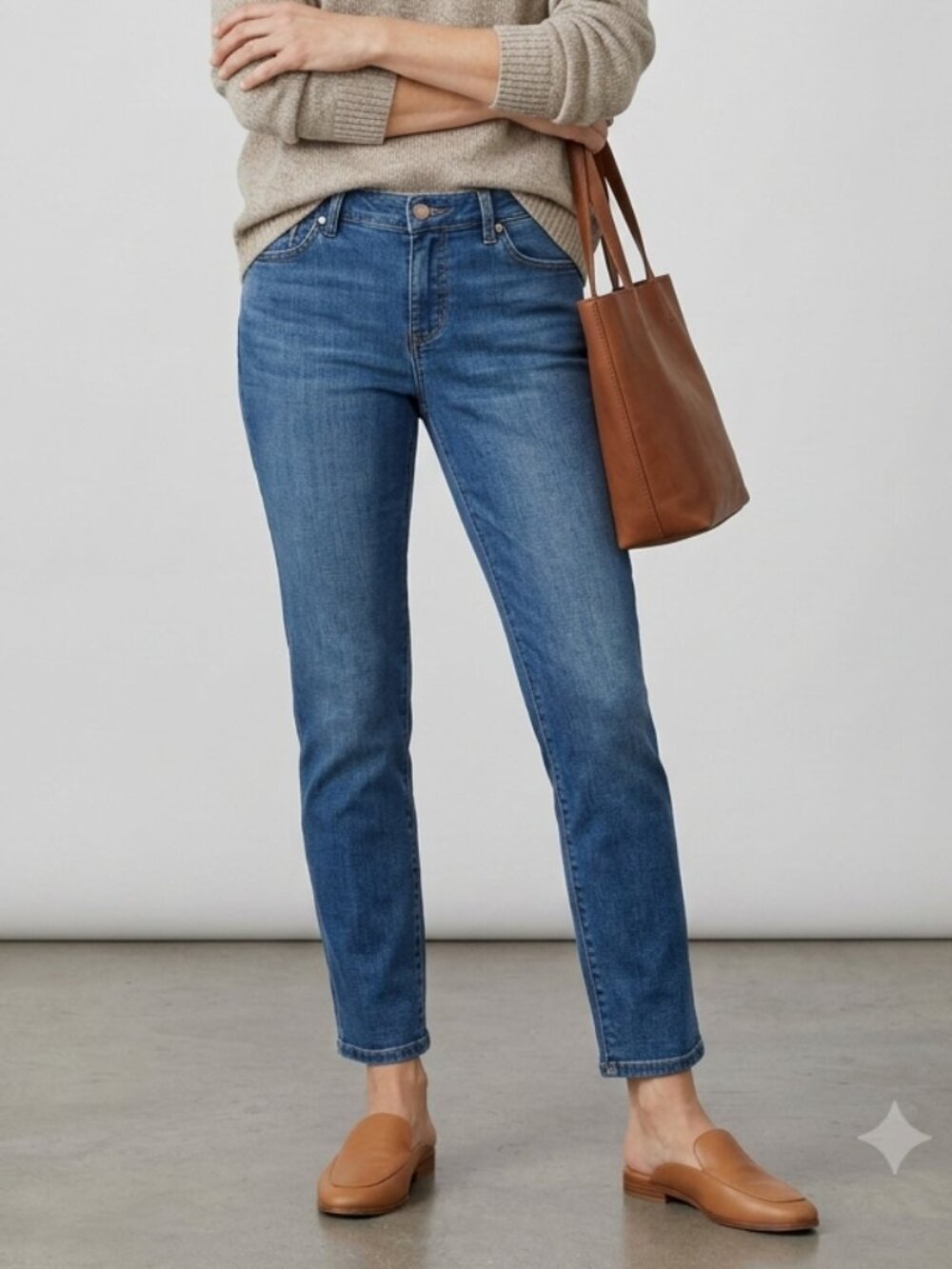 Eileen Fisher Women's 8 Mid Rise Organic Cotton Stretch Slim Straight Leg Jeans